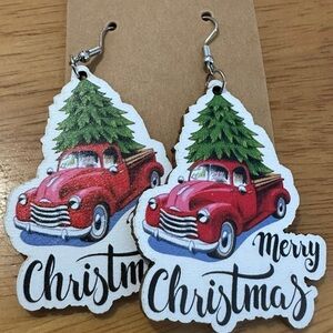 Red Truck Merry Christmas Earrings